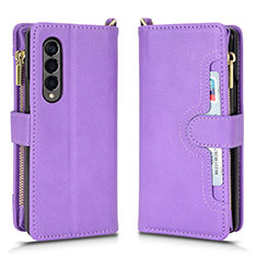 Leather Case Stands Flip Cover Holder BY8 for Samsung Galaxy Z Fold3 5G Purple