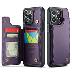 Leather Case Stands Flip Cover Holder C01S for Apple iPhone 16 Pro Max Purple