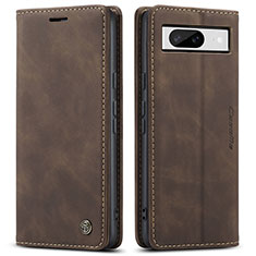 Leather Case Stands Flip Cover Holder C01S for Google Pixel 8 5G Brown