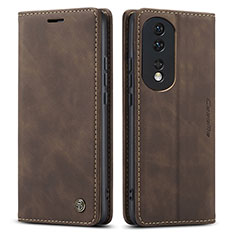 Leather Case Stands Flip Cover Holder C01S for Huawei Honor 80 5G Brown