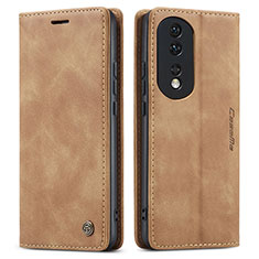 Leather Case Stands Flip Cover Holder C01S for Huawei Honor 80 5G Light Brown