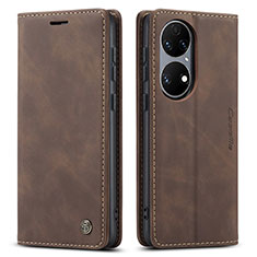 Leather Case Stands Flip Cover Holder C01S for Huawei P50 Pro Brown