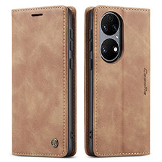 Leather Case Stands Flip Cover Holder C01S for Huawei P50e Light Brown