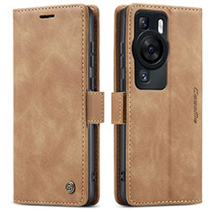 Leather Case Stands Flip Cover Holder C01S for Huawei P60 Light Brown