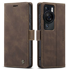 Leather Case Stands Flip Cover Holder C01S for Huawei P60 Pro Brown