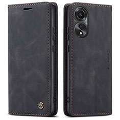 Leather Case Stands Flip Cover Holder C01S for Oppo A78 4G Black