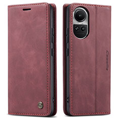 Leather Case Stands Flip Cover Holder C01S for Oppo Reno10 Pro 5G Red Wine