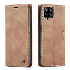 Leather Case Stands Flip Cover Holder C01S for Samsung Galaxy A12 5G Light Brown