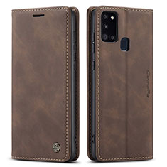 Leather Case Stands Flip Cover Holder C01S for Samsung Galaxy A21s Brown
