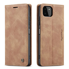 Leather Case Stands Flip Cover Holder C01S for Samsung Galaxy A22 5G Light Brown