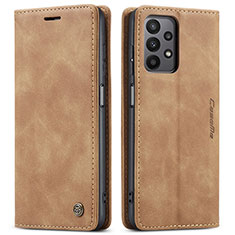 Leather Case Stands Flip Cover Holder C01S for Samsung Galaxy A23 4G Light Brown