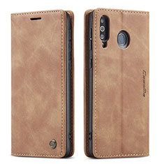 Leather Case Stands Flip Cover Holder C01S for Samsung Galaxy A40s Light Brown