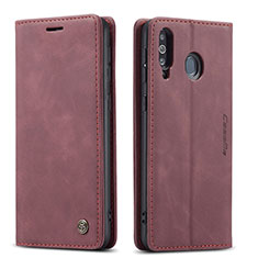 Leather Case Stands Flip Cover Holder C01S for Samsung Galaxy A40s Red Wine