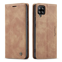 Leather Case Stands Flip Cover Holder C01S for Samsung Galaxy A42 5G Light Brown