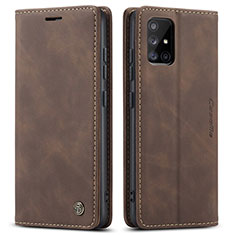 Leather Case Stands Flip Cover Holder C01S for Samsung Galaxy A51 4G Brown