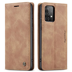 Leather Case Stands Flip Cover Holder C01S for Samsung Galaxy A52 4G Light Brown