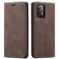 Leather Case Stands Flip Cover Holder C01S for Samsung Galaxy A52s 5G Brown