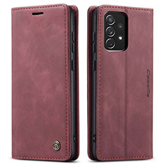 Leather Case Stands Flip Cover Holder C01S for Samsung Galaxy A72 4G Red Wine