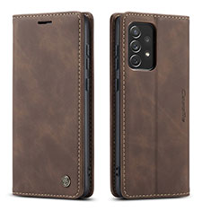 Leather Case Stands Flip Cover Holder C01S for Samsung Galaxy A73 5G Brown