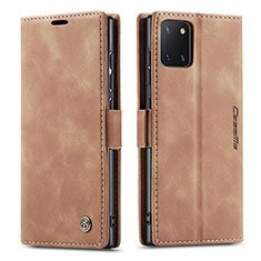 Leather Case Stands Flip Cover Holder C01S for Samsung Galaxy A81 Light Brown