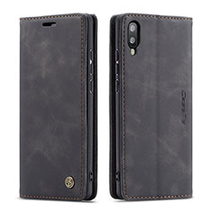 Leather Case Stands Flip Cover Holder C01S for Samsung Galaxy M10 Black