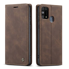 Leather Case Stands Flip Cover Holder C01S for Samsung Galaxy M21s Brown