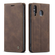 Leather Case Stands Flip Cover Holder C01S for Samsung Galaxy M30 Brown