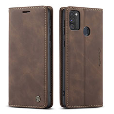 Leather Case Stands Flip Cover Holder C01S for Samsung Galaxy M30s Brown