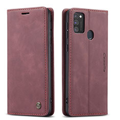 Leather Case Stands Flip Cover Holder C01S for Samsung Galaxy M30s Red Wine