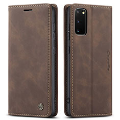 Leather Case Stands Flip Cover Holder C01S for Samsung Galaxy S20 5G Brown
