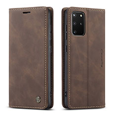 Leather Case Stands Flip Cover Holder C01S for Samsung Galaxy S20 Plus 5G Brown