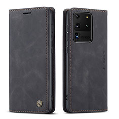 Leather Case Stands Flip Cover Holder C01S for Samsung Galaxy S20 Ultra Black
