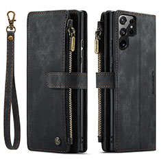 Leather Case Stands Flip Cover Holder C01S for Samsung Galaxy S25 Ultra 5G Black