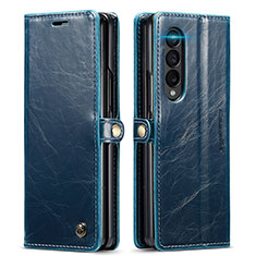 Leather Case Stands Flip Cover Holder C01S for Samsung Galaxy Z Fold3 5G Blue