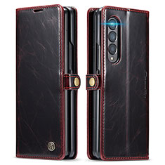 Leather Case Stands Flip Cover Holder C01S for Samsung Galaxy Z Fold3 5G Red Wine