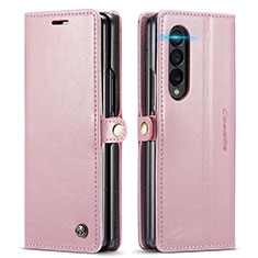 Leather Case Stands Flip Cover Holder C01S for Samsung Galaxy Z Fold3 5G Rose Gold