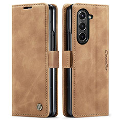 Leather Case Stands Flip Cover Holder C01S for Samsung Galaxy Z Fold5 5G Light Brown