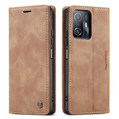Leather Case Stands Flip Cover Holder C01S for Xiaomi Mi 11T 5G Light Brown
