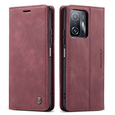 Leather Case Stands Flip Cover Holder C01S for Xiaomi Mi 11T 5G Red Wine