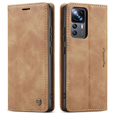 Leather Case Stands Flip Cover Holder C01S for Xiaomi Mi 12T 5G Light Brown