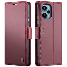 Leather Case Stands Flip Cover Holder C01S for Xiaomi Poco F5 5G Red Wine