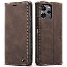 Leather Case Stands Flip Cover Holder C01S for Xiaomi Poco M6 Pro 5G Brown