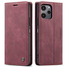 Leather Case Stands Flip Cover Holder C01S for Xiaomi Poco M6 Pro 5G Red Wine