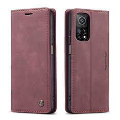 Leather Case Stands Flip Cover Holder C01S for Xiaomi Redmi K30S 5G Red Wine