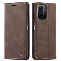 Leather Case Stands Flip Cover Holder C01S for Xiaomi Redmi K40 5G Brown