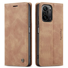 Leather Case Stands Flip Cover Holder C01S for Xiaomi Redmi K40 5G Light Brown