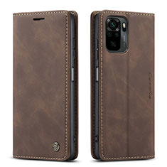 Leather Case Stands Flip Cover Holder C01S for Xiaomi Redmi Note 10 4G Brown