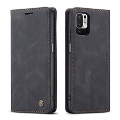 Leather Case Stands Flip Cover Holder C01S for Xiaomi Redmi Note 10 5G Black