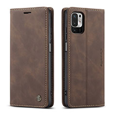 Leather Case Stands Flip Cover Holder C01S for Xiaomi Redmi Note 10 5G Brown