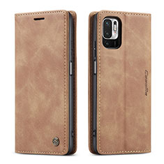 Leather Case Stands Flip Cover Holder C01S for Xiaomi Redmi Note 10 5G Light Brown